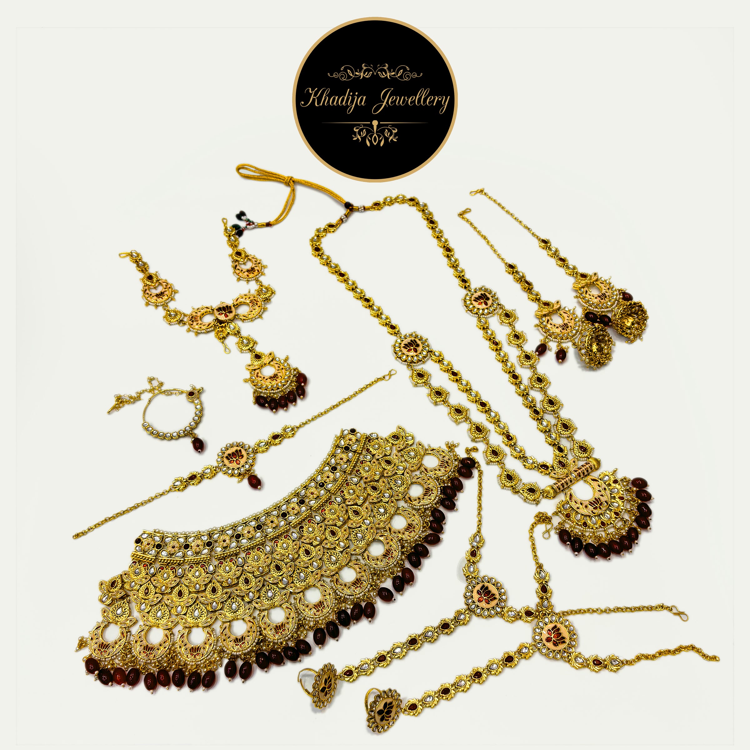 ✨ Royal Kundan Bridal Jewellery Set – Red & Gold Elegance✨ (RB100)