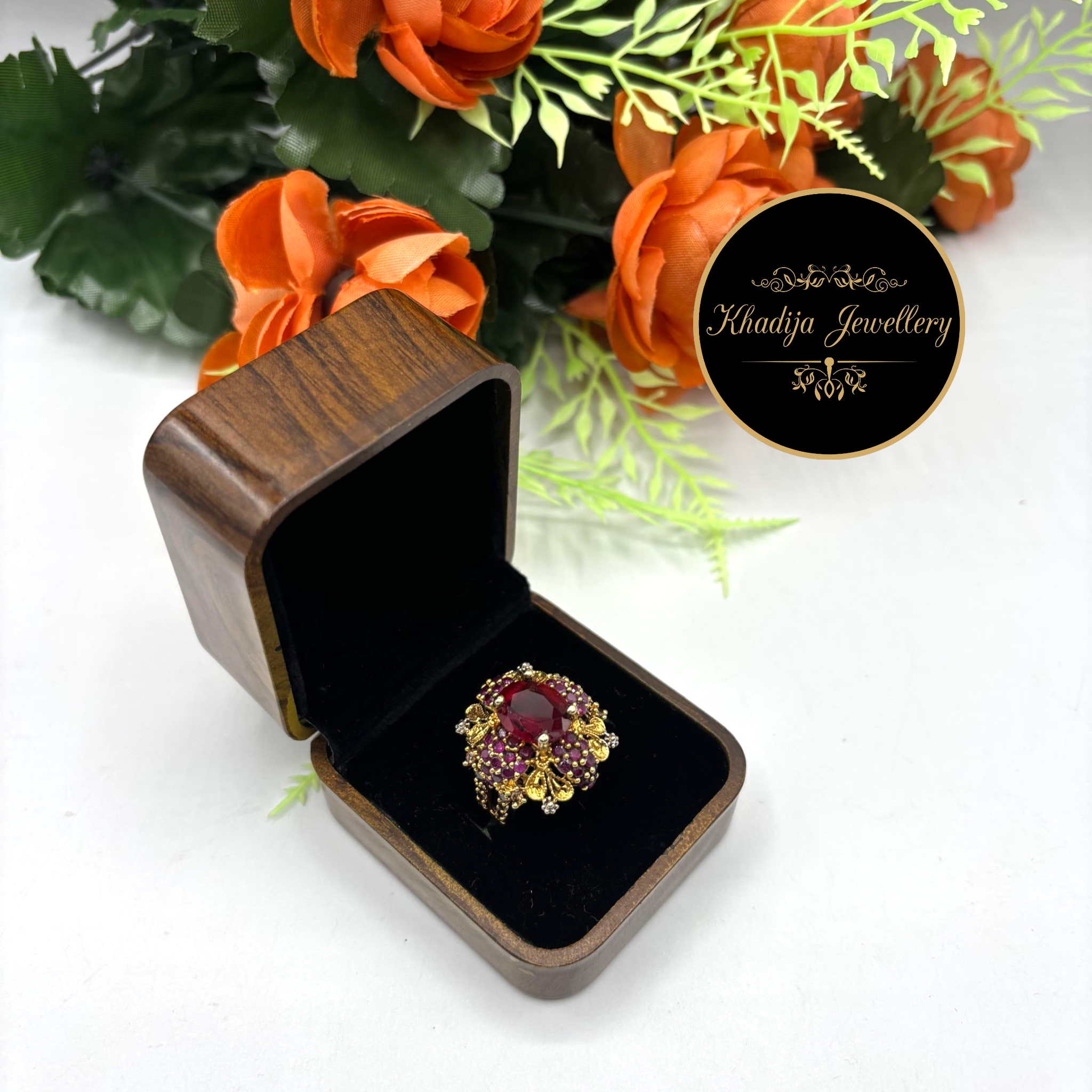 Luxury Gold-Plated Diamonds Stone Ring (DR001)