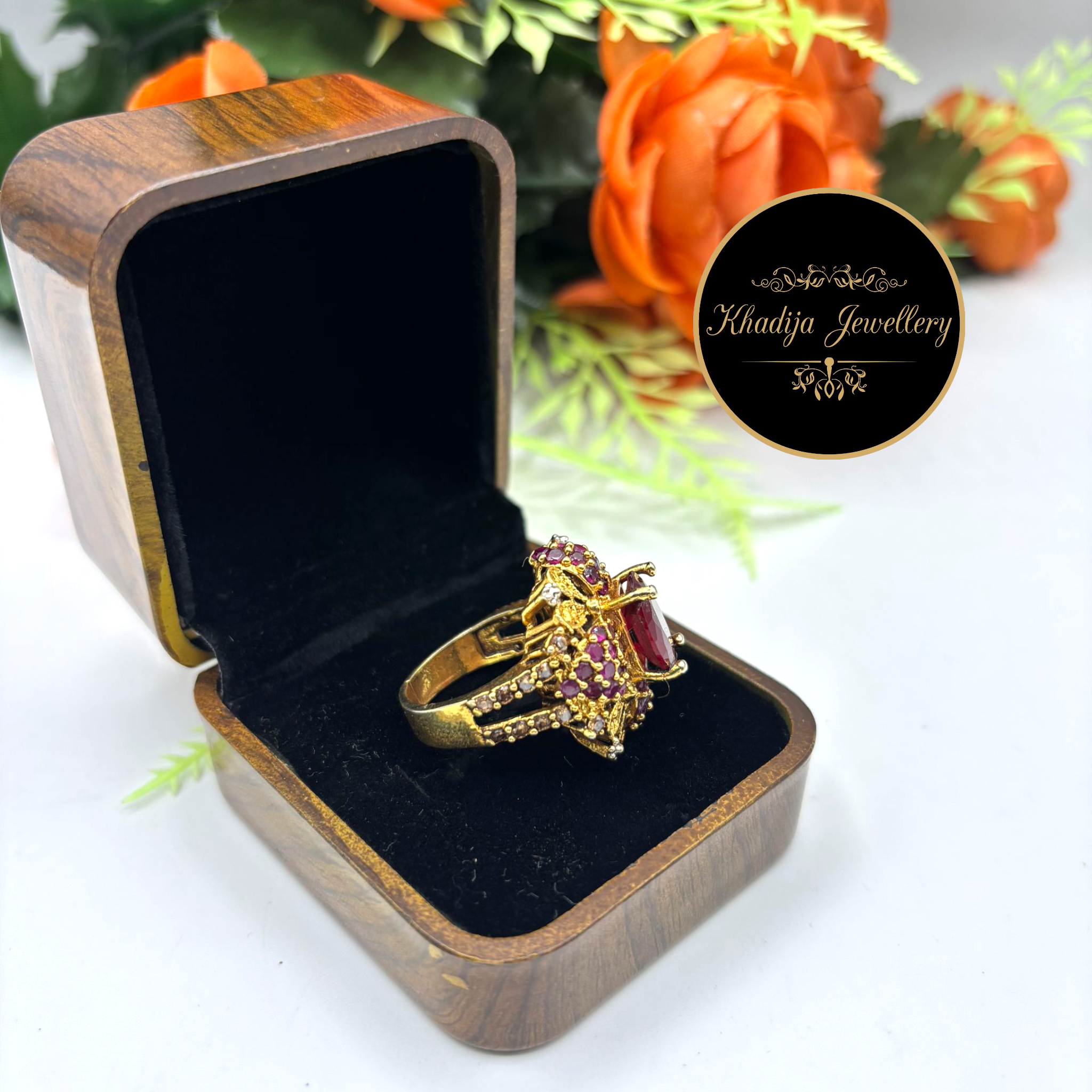 Luxury Gold-Plated Diamonds Stone Ring (DR001)