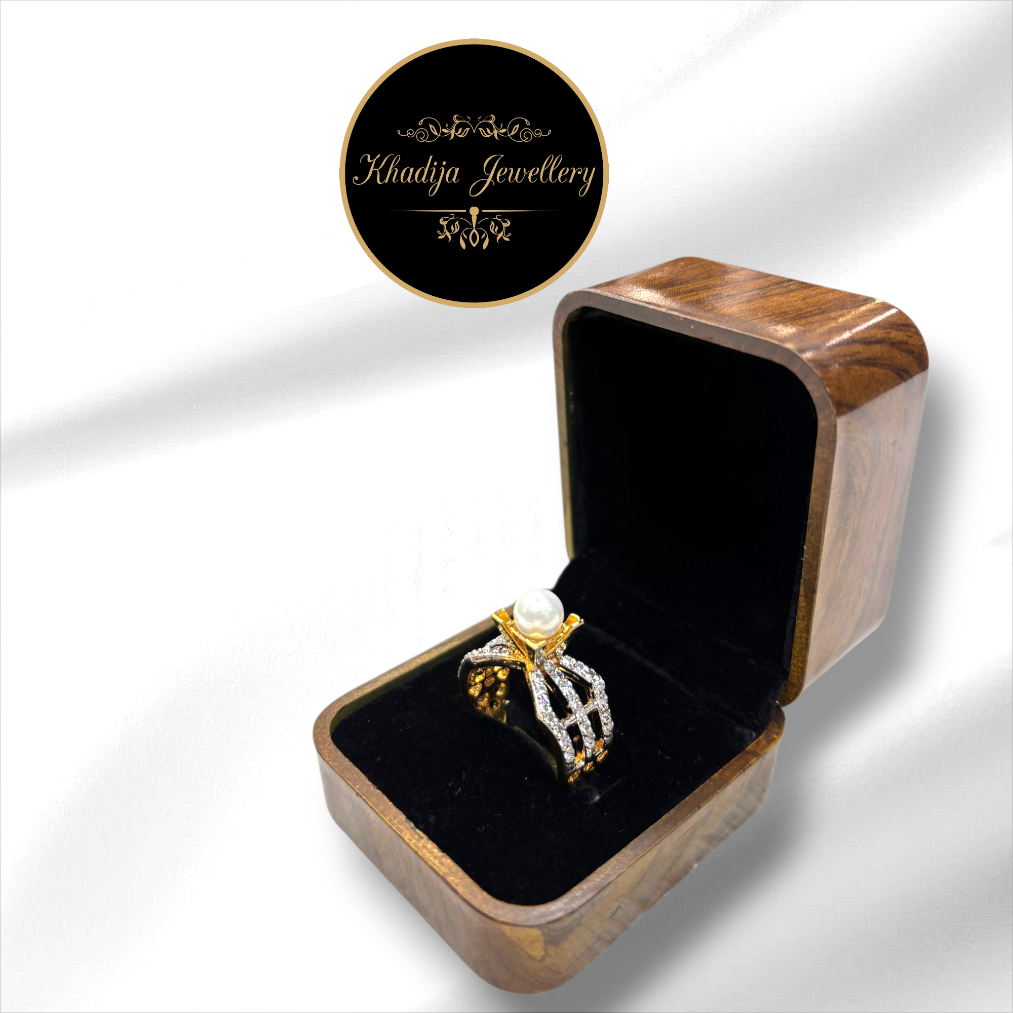 Classic Pearl & Forza Luxury Gold-Plated Designer Ring With Diamonds (RG0015)