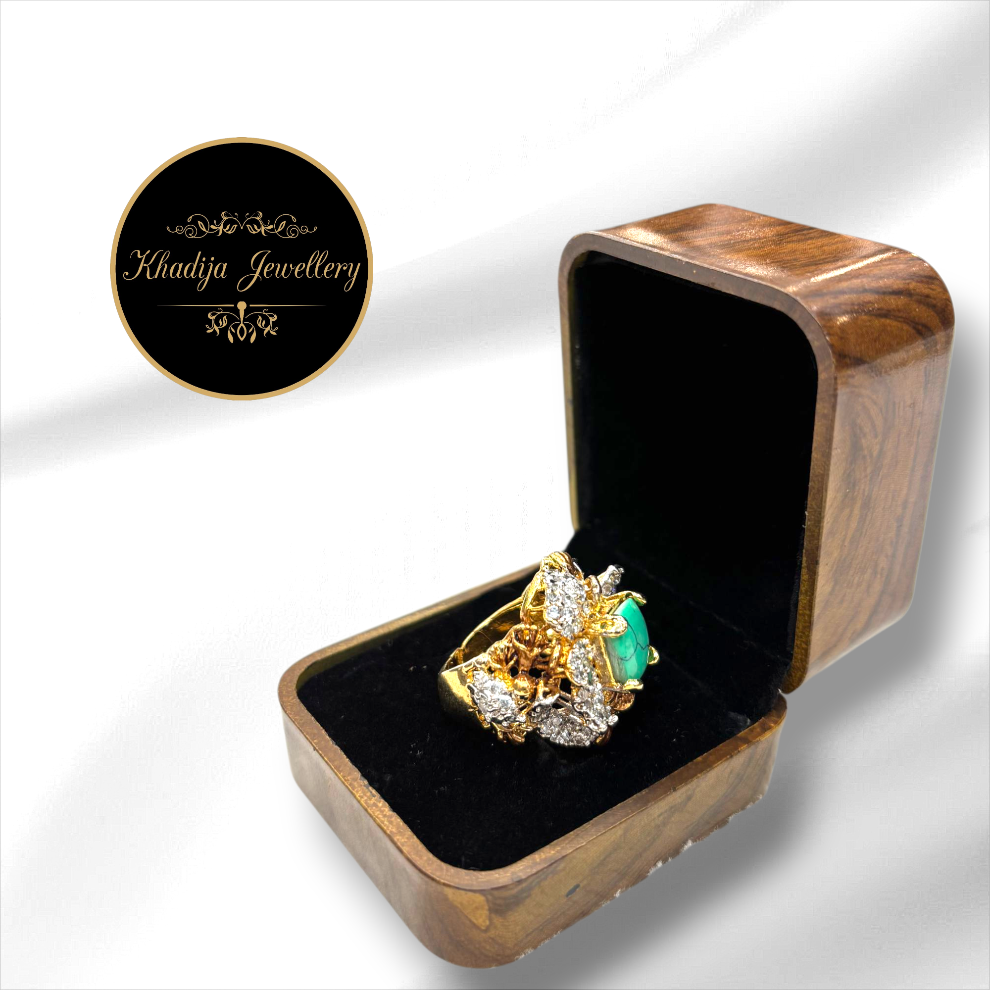 Emerald Blossom Luxury Ring – Gold Finish with CZ Diamonds (RG0016)