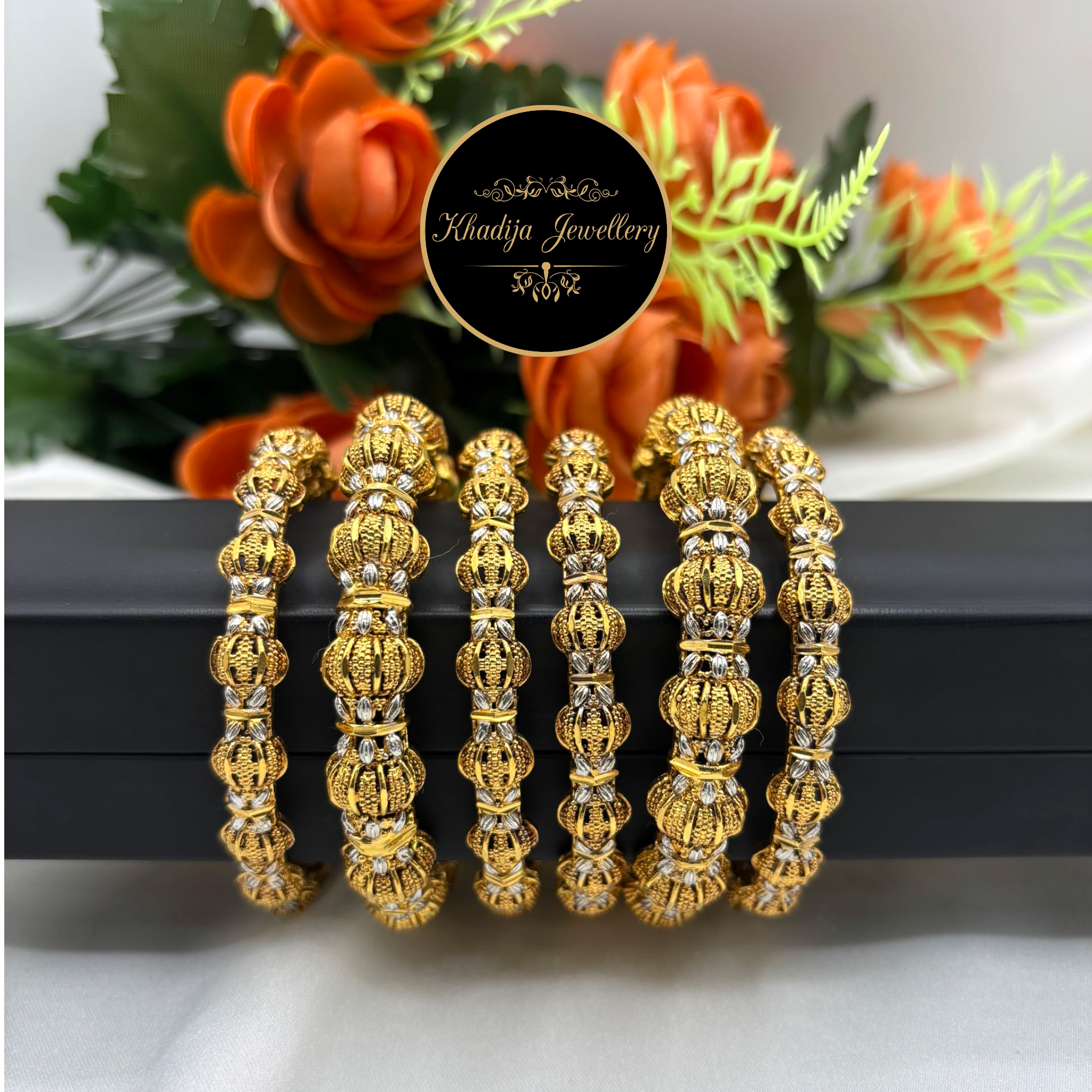 ✨️Elegant Gold & Silver Textured Bangles – Set of 6 pc with Gold plated ✨️ (BGAZ86)