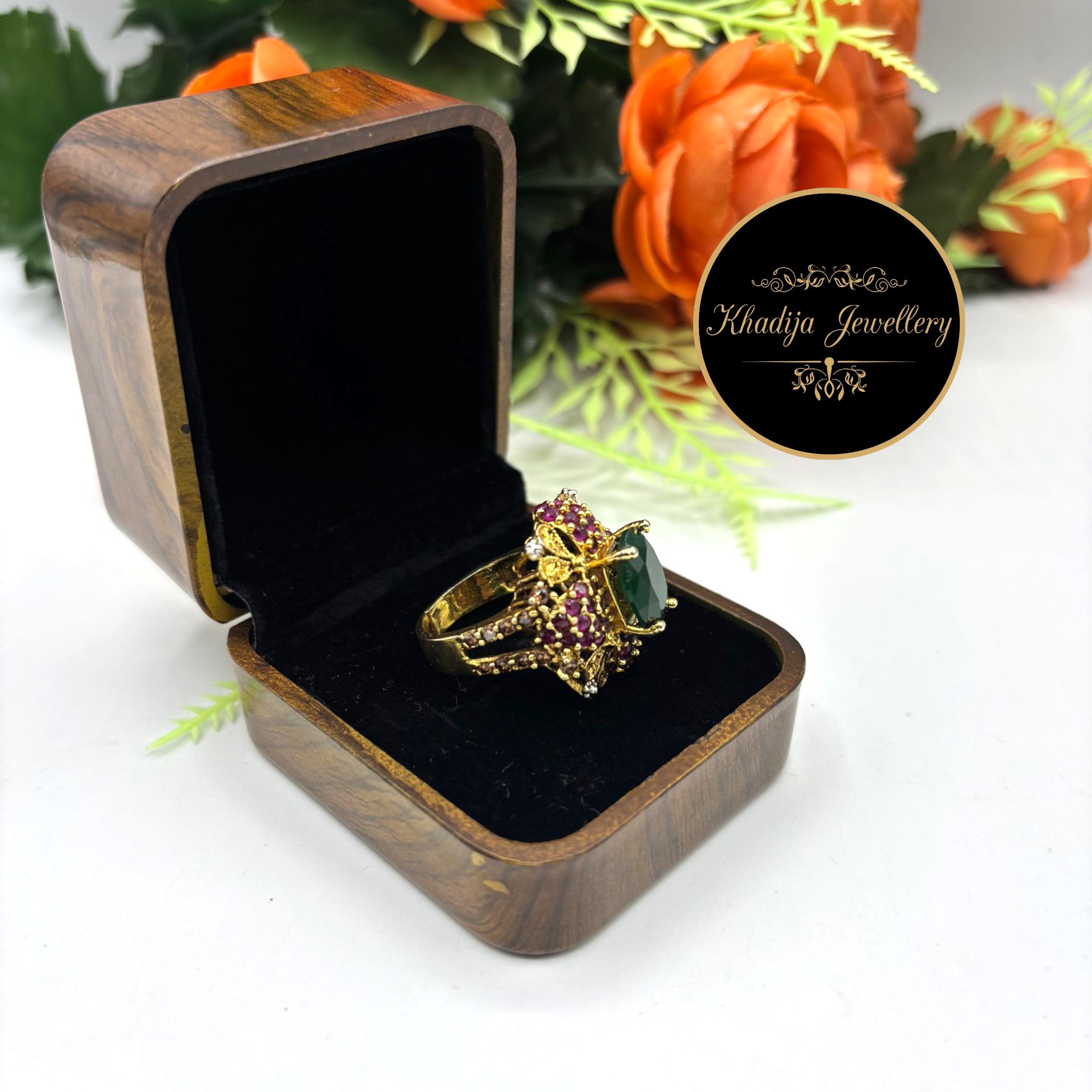 Luxury Gold-Plated Diamonds Stone Ring (DR001)