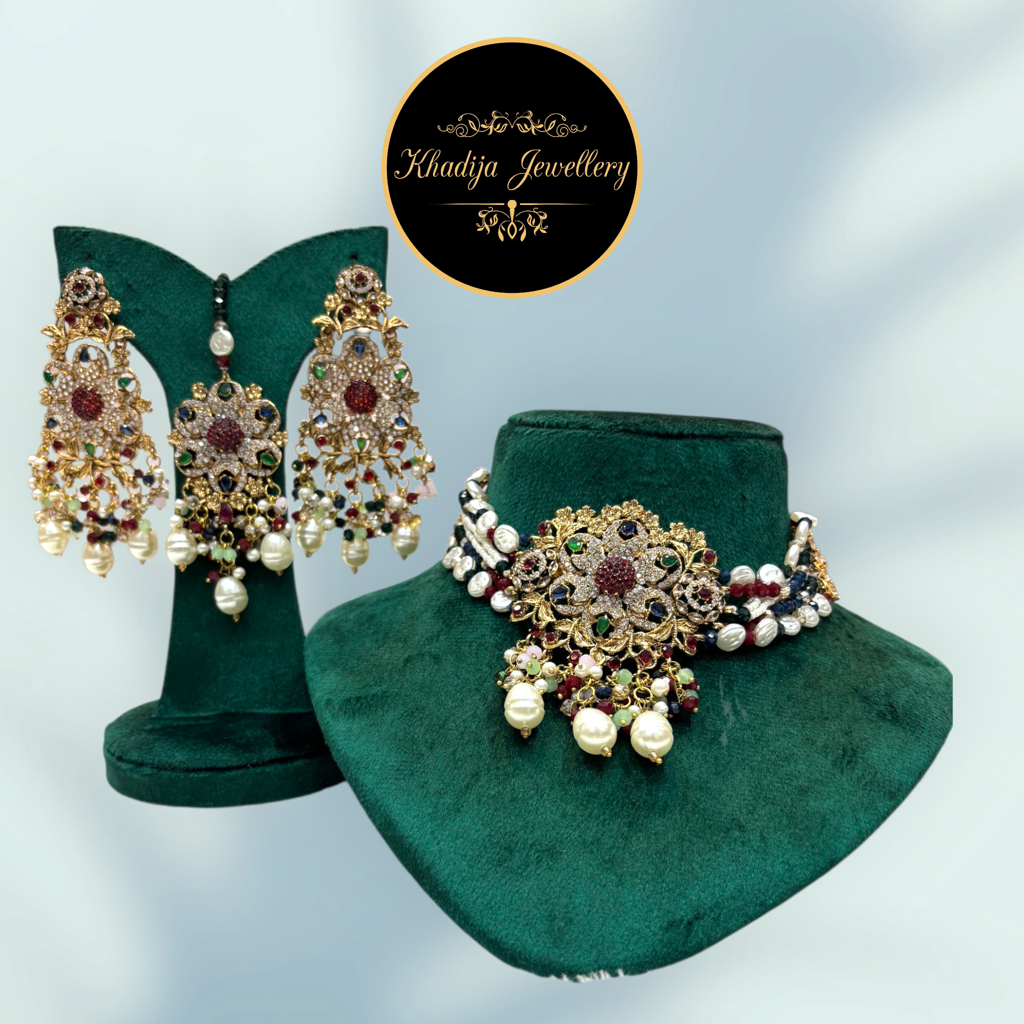 ✨Royal Charm Choker Set – Traditional Elegance
(Az00100)