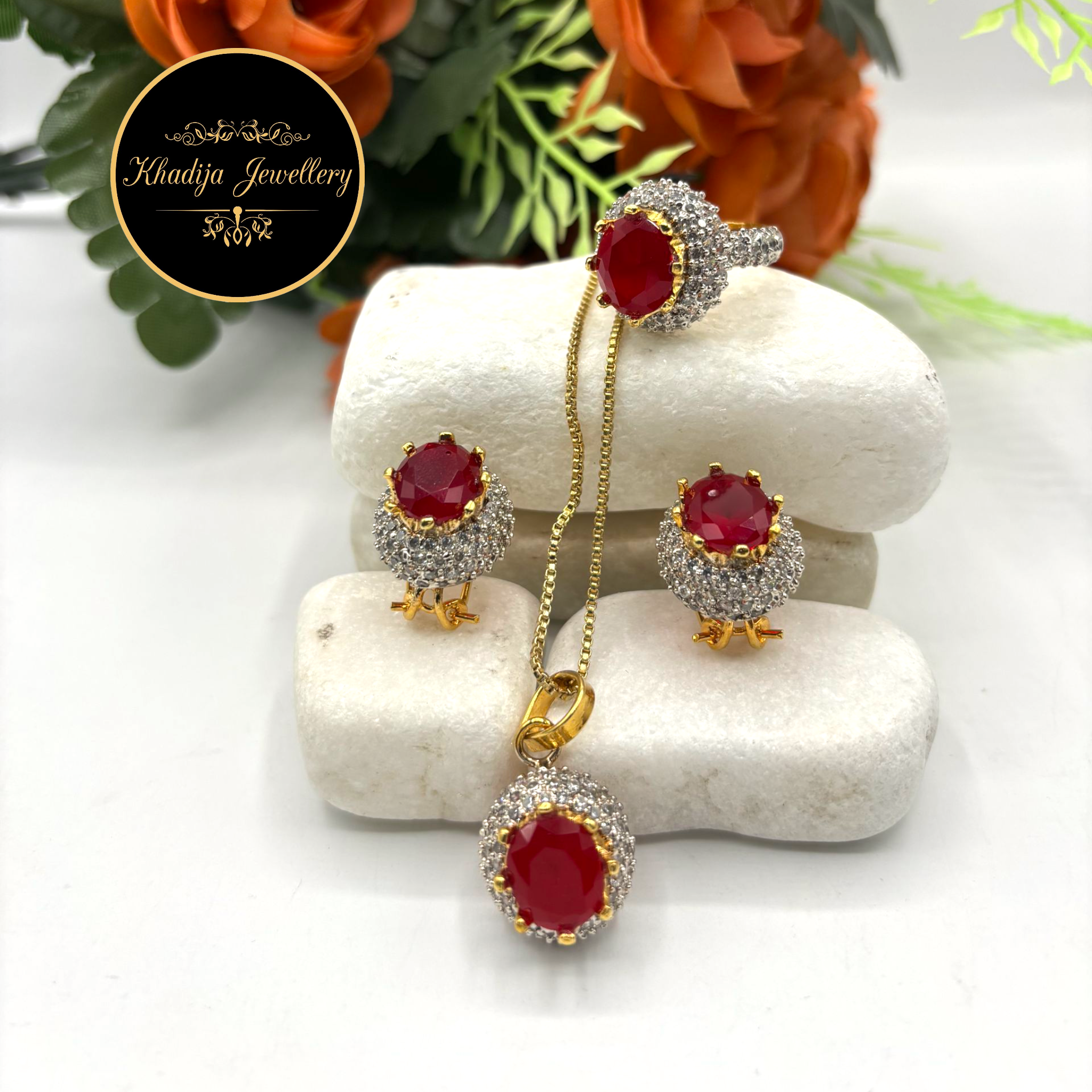 ✨️GOLD PLATED DIAMOND LOCKET SET WITH RING 💍 ✨️ (AZ026)