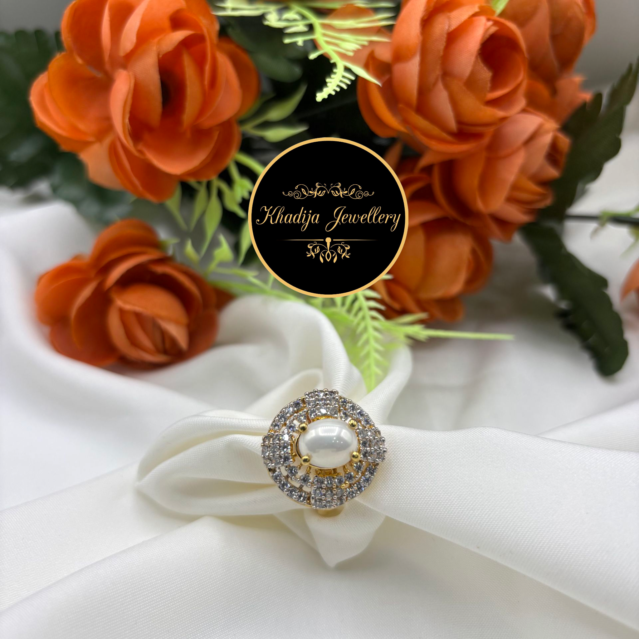 Elegant Pearl & Crystal Flower Ring  (SDR1005)