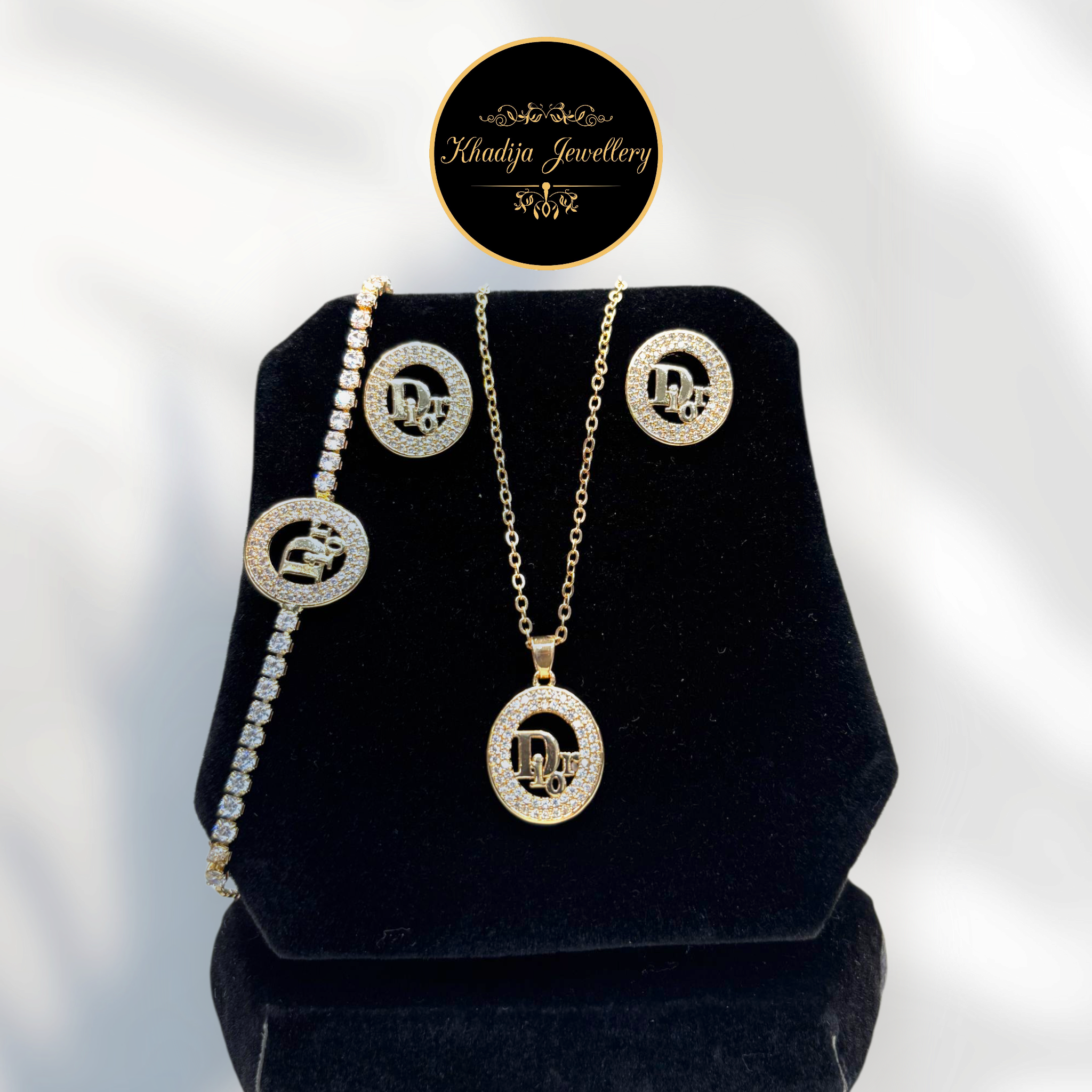 ✨ Stainless Steel Golden & Silver Sparkle Dior-Inspired Jewelry Set ✨(CL0014)