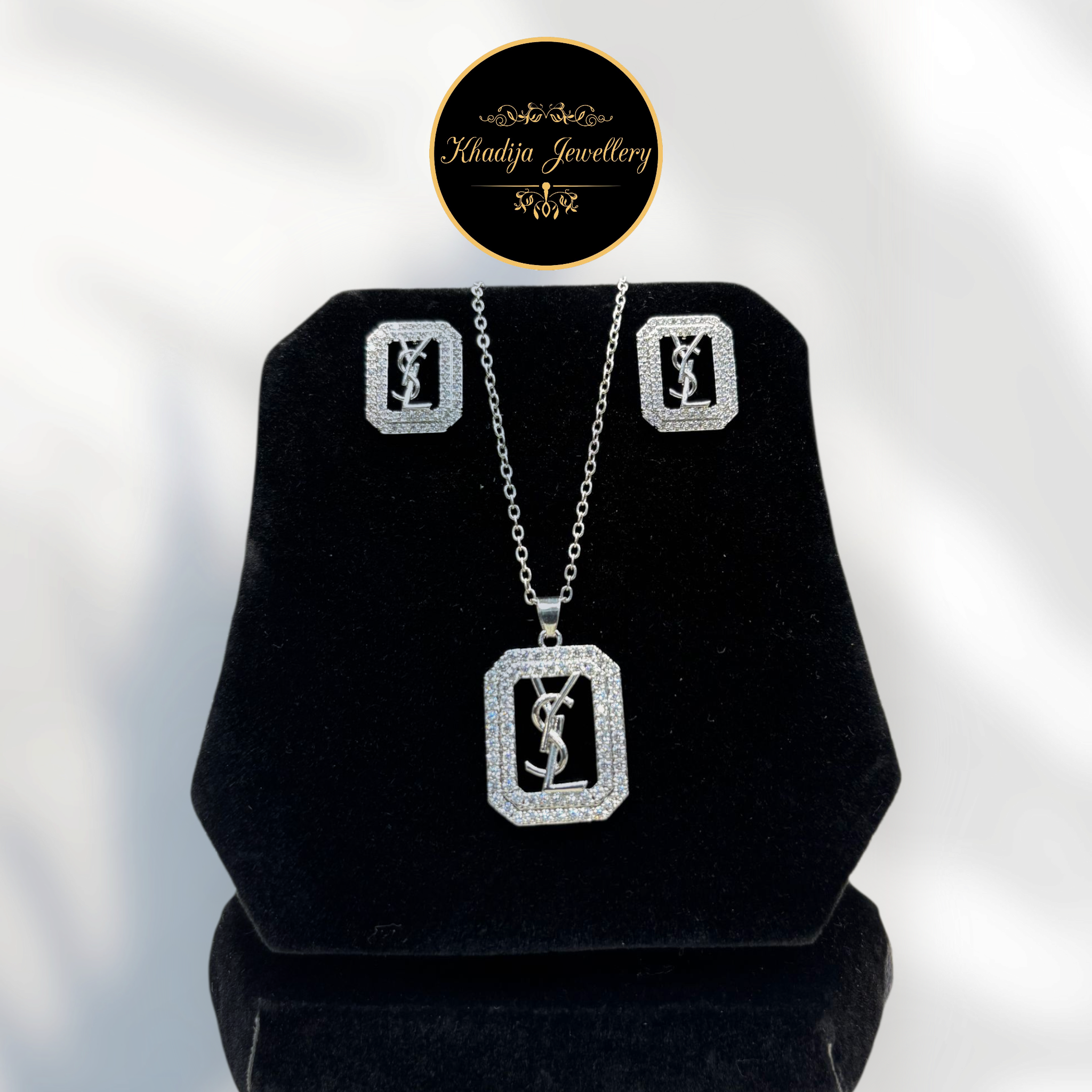 💫 Stainless Steel YSL-Inspired Pendant & Earrings Set – Golden & Silver 💫(CL0013)
