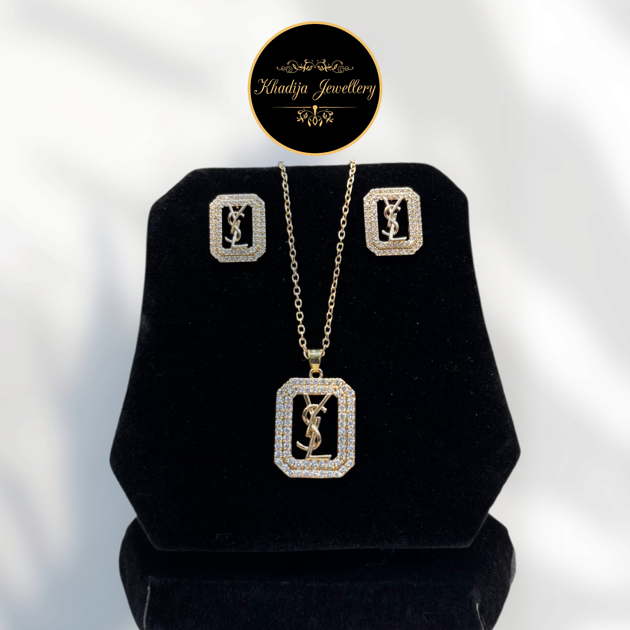 💫 Stainless Steel YSL-Inspired Pendant & Earrings Set – Golden & Silver 💫(CL0013)