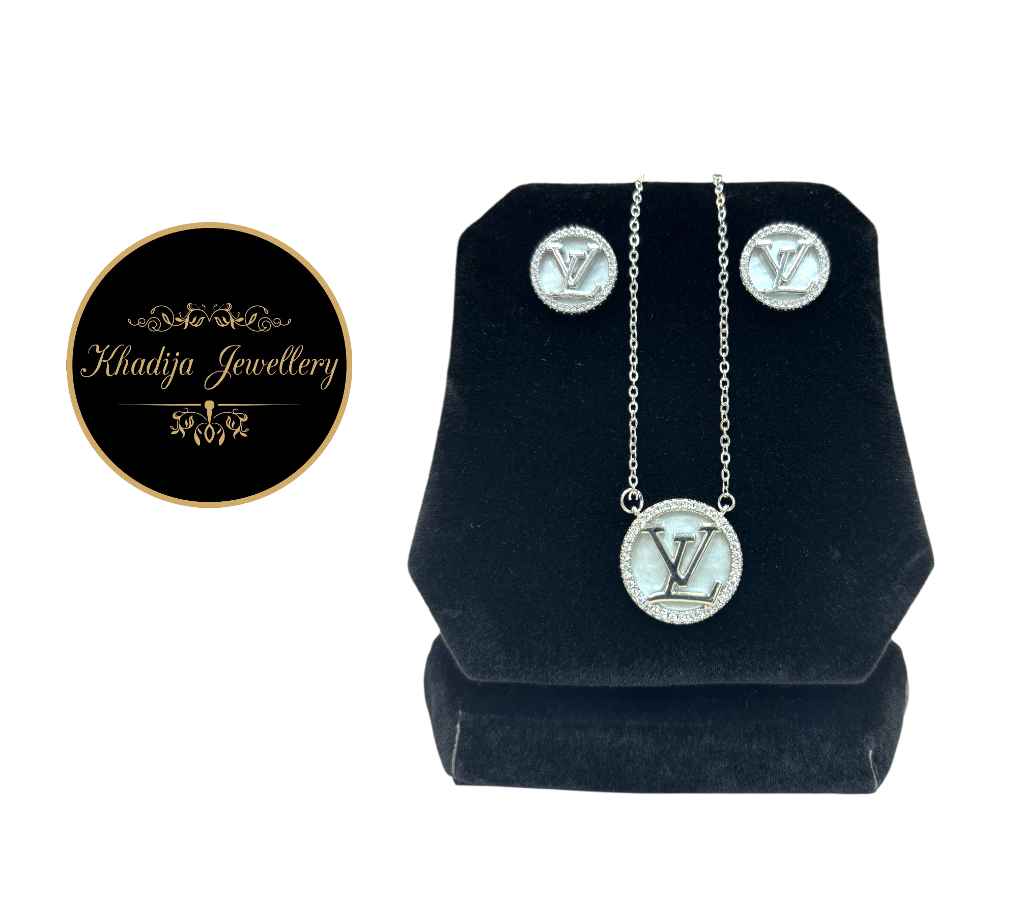 🌹Elegant LV-Inspired Locket & Earrings Set With Diamonds🌹 (CL 009)