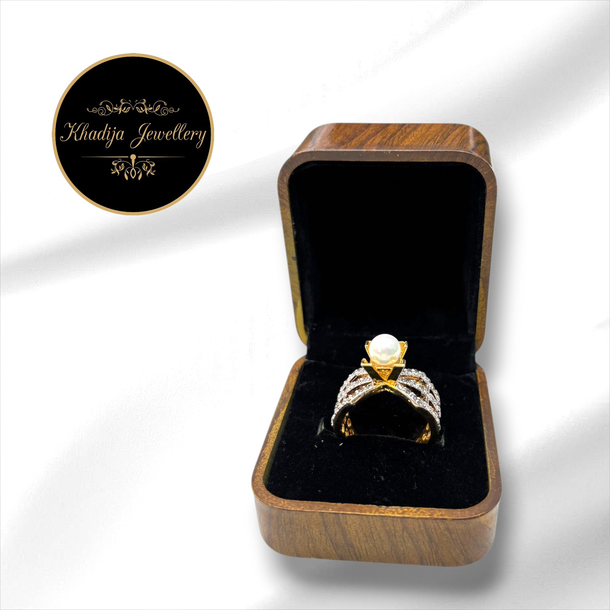 Classic Pearl & Forza Luxury Gold-Plated Designer Ring With Diamonds (RG0015)