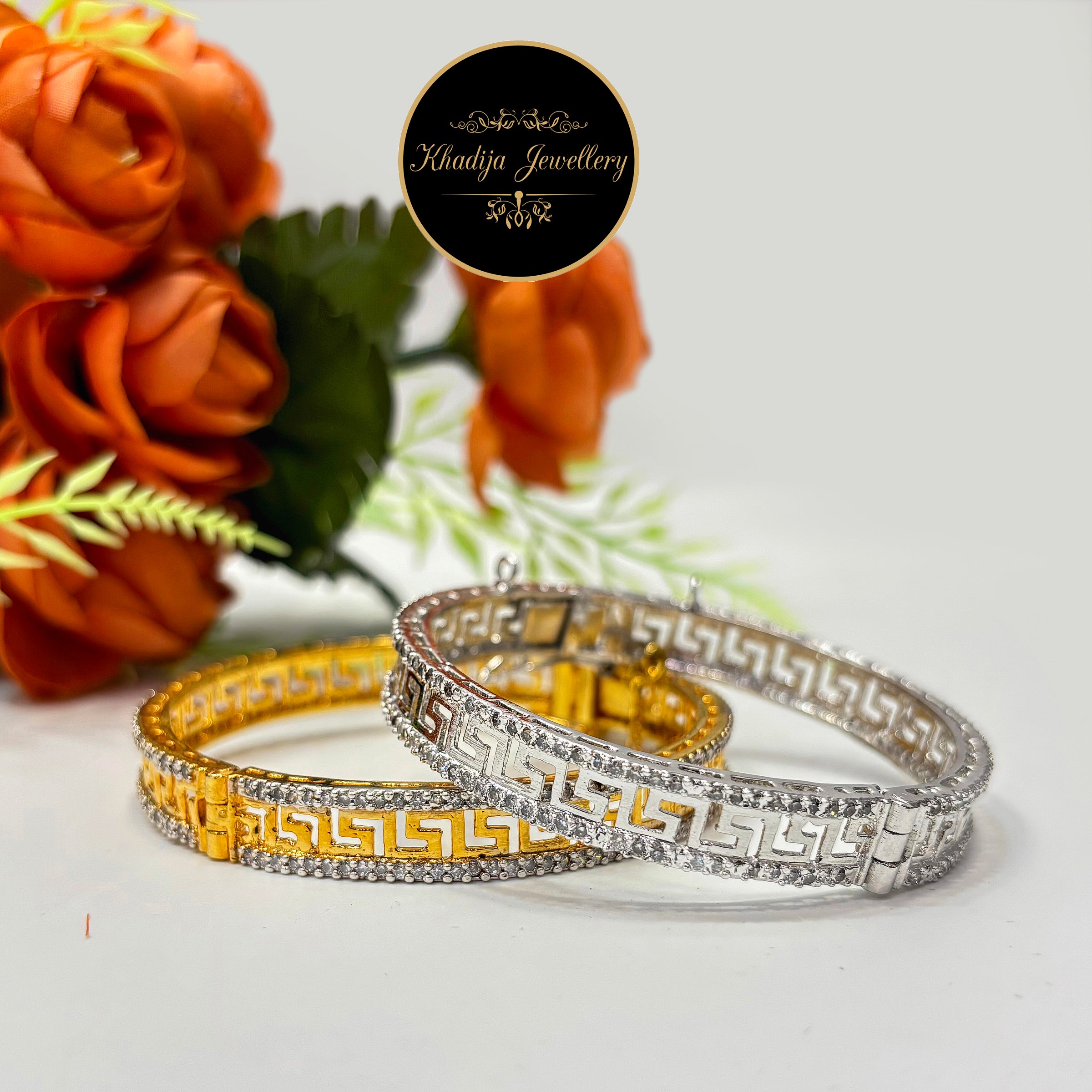 Versace-Inspired Premium Bangles – Silver & Gold (Az55)