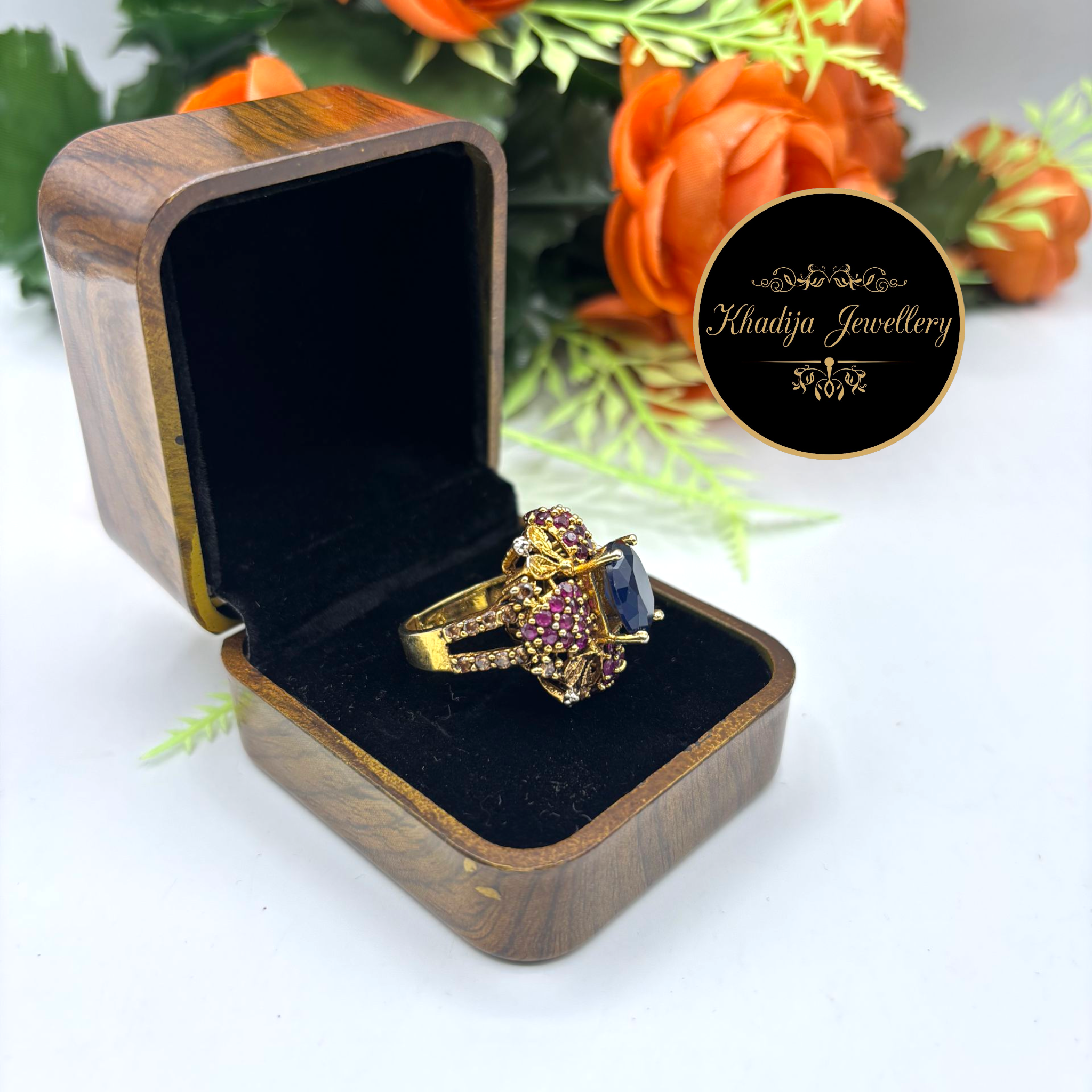 Luxury Gold-Plated Diamonds Stone Ring (DR001)