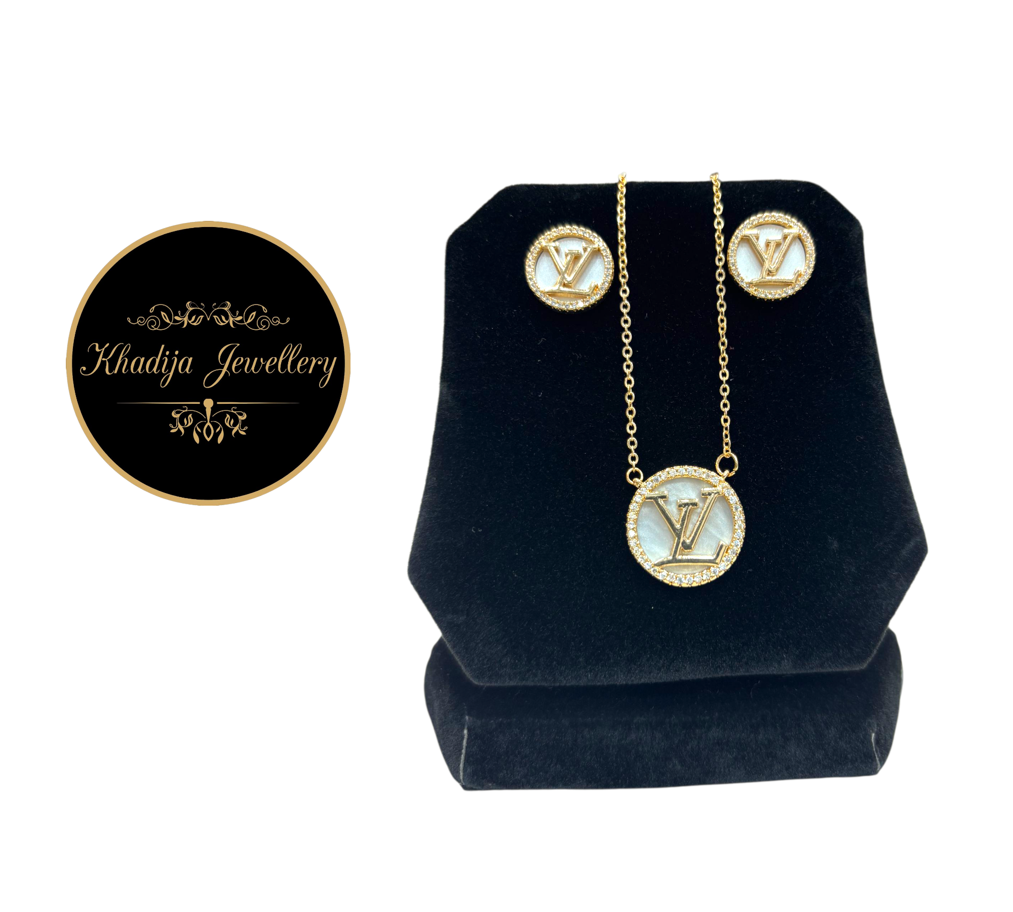 🌹Elegant LV-Inspired Locket & Earrings Set With Diamonds🌹 (CL 009)